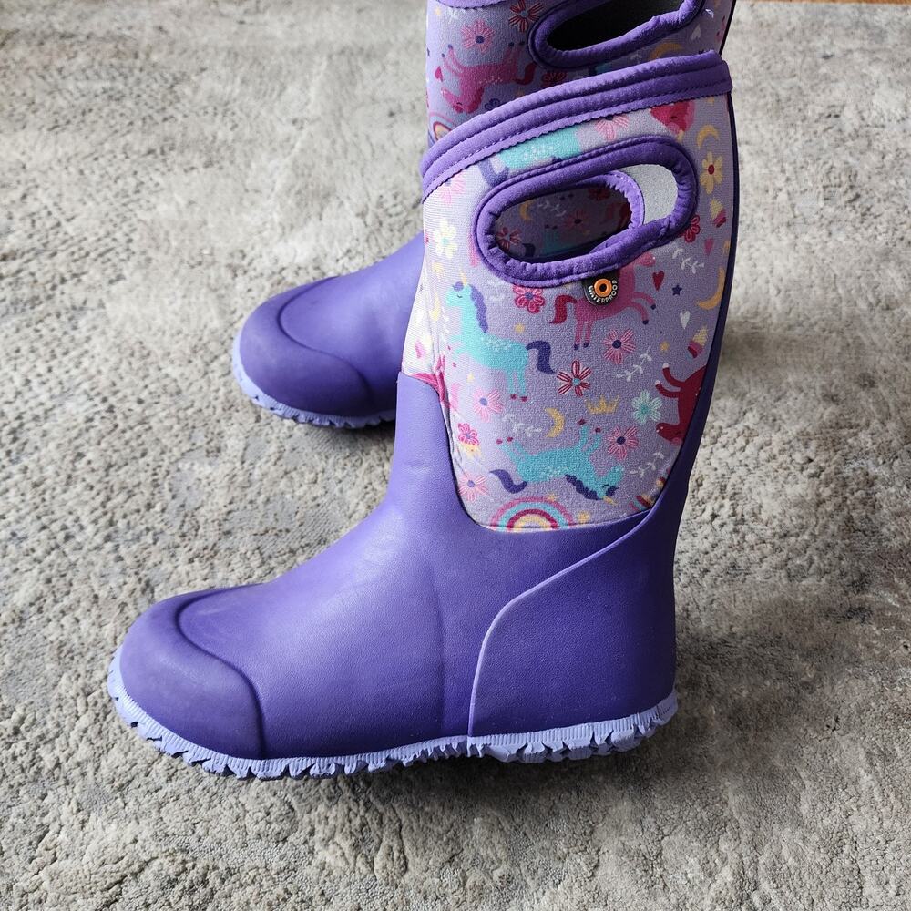 Bogs Durham Youth Size 2 Rain Boots Unicorn Waterproof Purple Kids - Picture 4 of 9